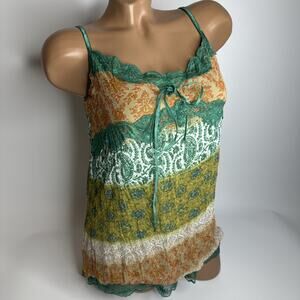 Boho Y2K Patchwork Layered Lace Cami Top M Festival Fairy Cottage Hippie Peasant